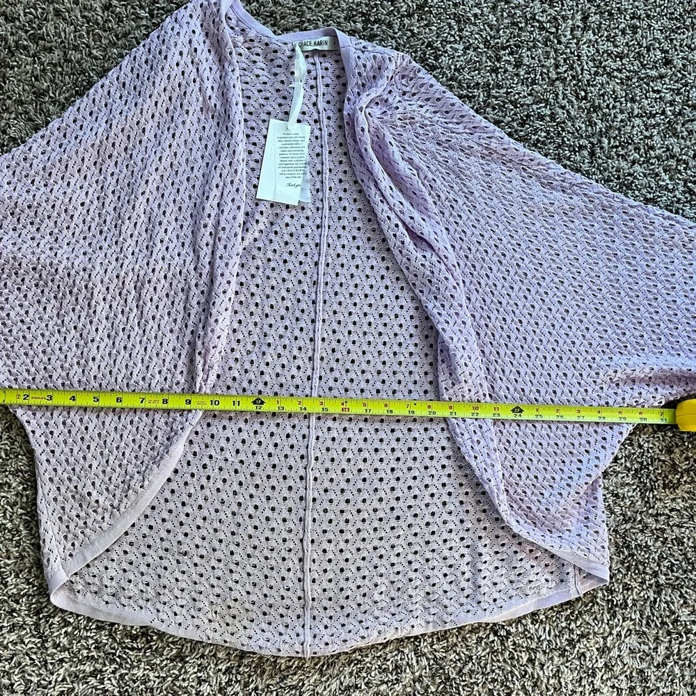 Grace Karin Lilac Crochet Cardigan Open Knit Lightweight Cover Up‎ Long Sleeve